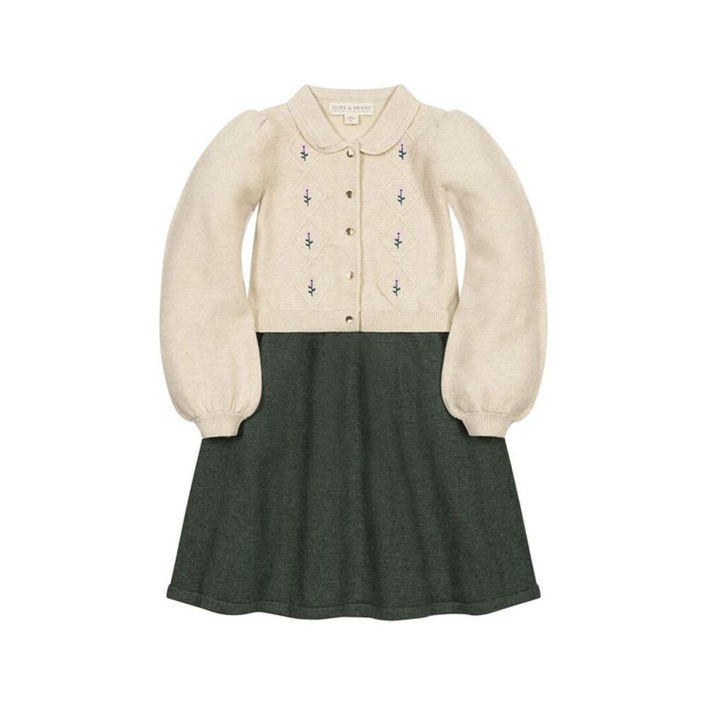 Hope & Henry Girls Organic Button Front Collared Sweater